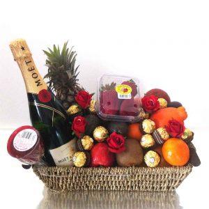 congratulations gift basket, fruits, chocolate and moet hamper, gift basket for wife, girlfriend or co worker, delivery in Kiambu road