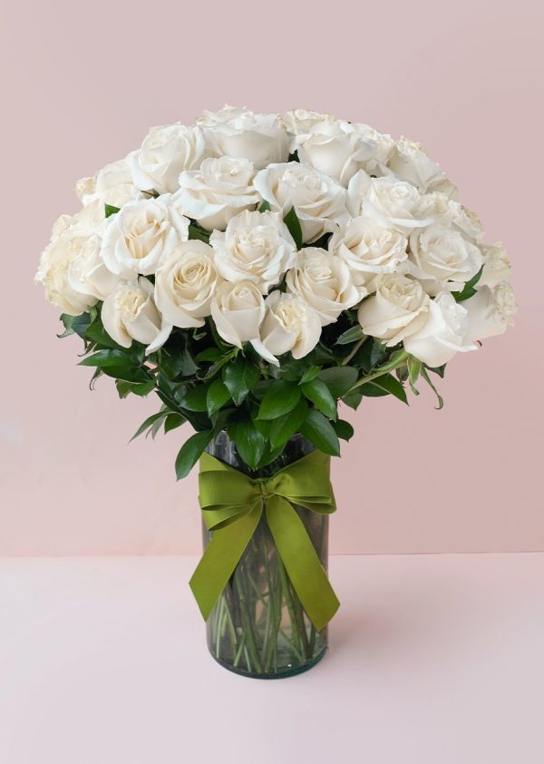 white roses for sympathy, white roses in a vase, flowers for condolences, sympathy flowers near you, Fuzzy & Fluff gifts