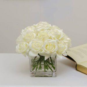 White roses in a square vase, thank you roses, gift shop in Kenya, buy flowers near me, best flowers to send