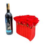 roses in a heart shaped box, best flowers for anniversary, romantic flowers for my wife, order flowers in Kenya, red roses and wine