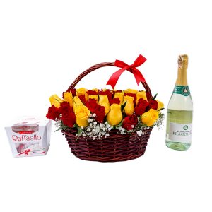 Send flowers and gifts in Nairobi, yellow and red roses, roses in a basket, flowers, chocolate and wine, fuzzy & fluff gifts