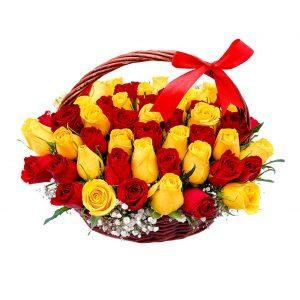 Roses in a basket, red and yellow roses, send roses, roses in Kenya, same day flower delivery