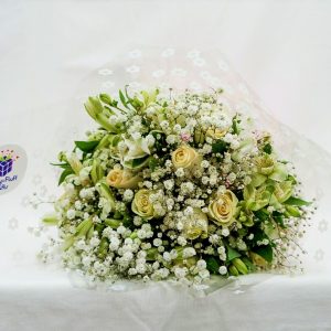 congratulations flowers in Nairobi, congratulations bouquet, white roses, alstroemeria and gypsophila, congratulations with flowers, congratulations flower delivery, perfect gift