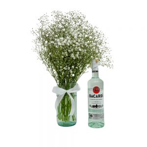 Thank you gifts for men, baby breath vase & Bacardi rum, flowers for him, drinks for him, delivery in Kiserian