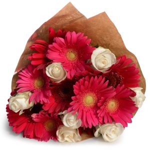 happy birthday flowers for her, roses birthday gift, pink gerberas & white roses, birthday flowers online, flower delivery in Karen