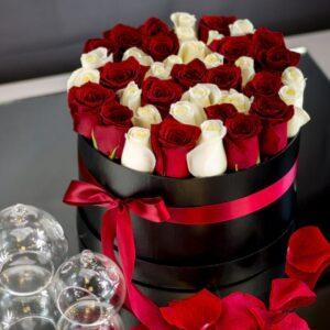 romance flowers, box of roses, red and white roses, buy fresh flowers, flower shop in Nairobi