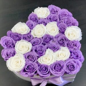 happy birthday flower box, birthday flowers in Kenya, purple and white roses, birthday flowers for girlfriend, flower delivery in Syokimau