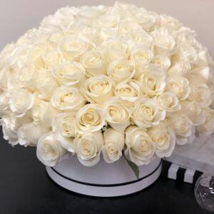 White roses, white roses in a round box, romantic flowers, unique flowers, best flowers for her