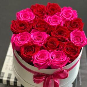 Pink and Red roses, Roses in a round box, Fresh farm roses, Romantic flowers, Flowers for her
