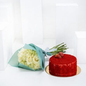 perfect birthday gift for her, white roses bouquet & cake, birthday flowers and cake in Kenya, birthday gift in Nairobi