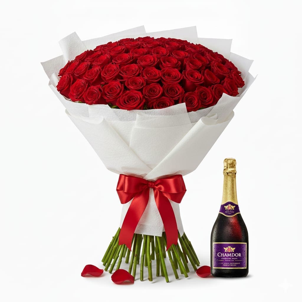 Birthday Red Roses Bouquet & Chamdor