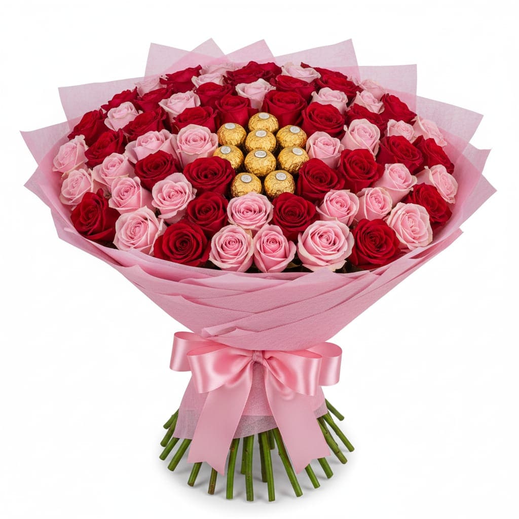 Red and pink roses with choco