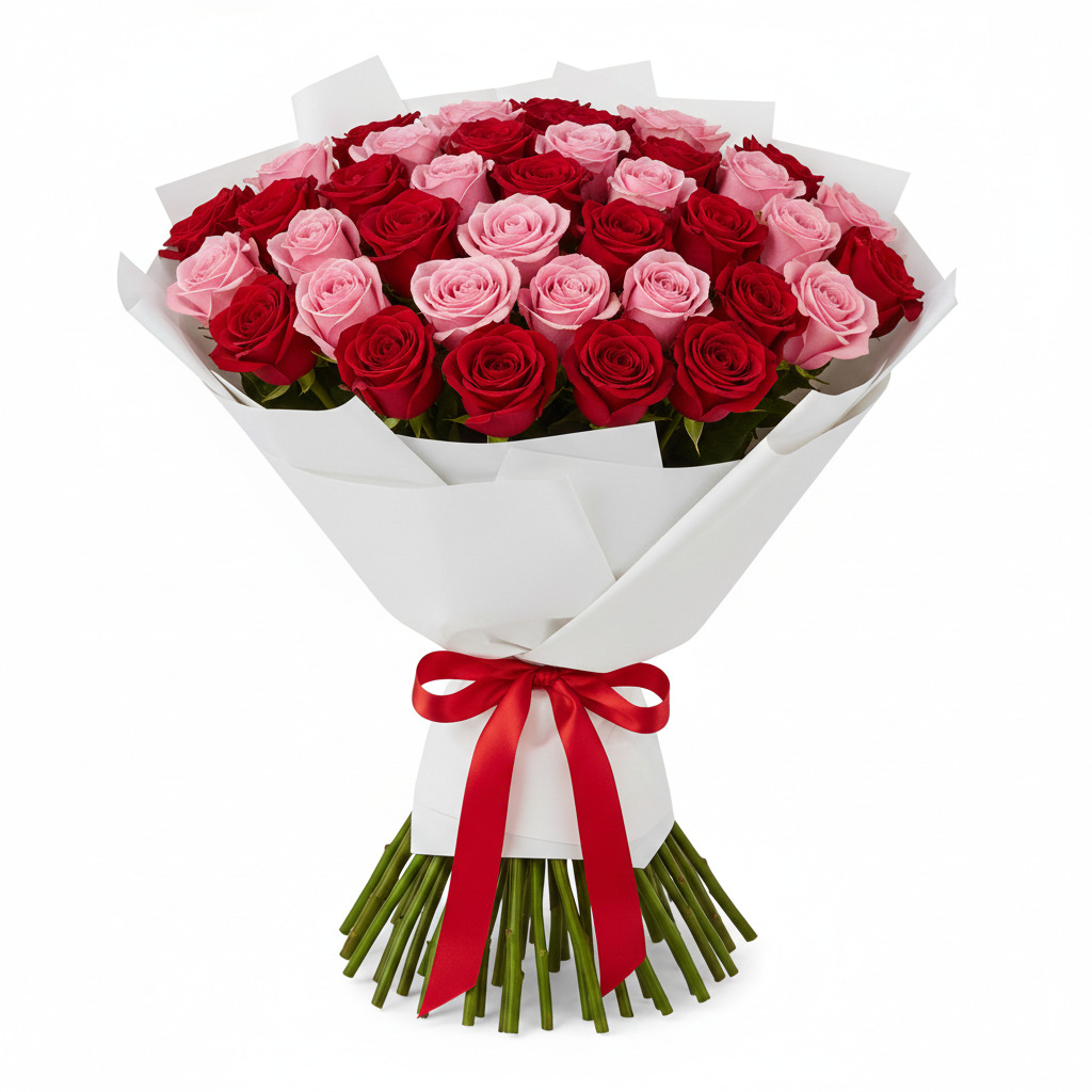 30 red and pink romantic roses