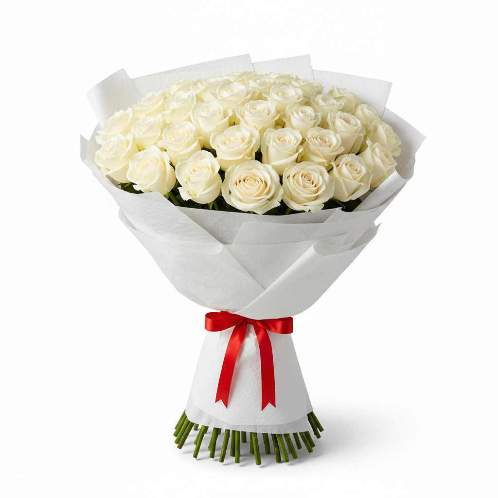50 white romantic roses