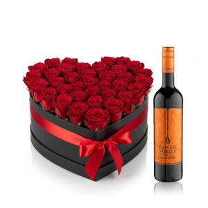 Valentines day roses in a box with wine Nairobi, Valentines day flowers & wine Kenya, Valentines roses delivery Nairobi, Romantic gift roses in box with wine, Roses and wine same day delivery Nairobi