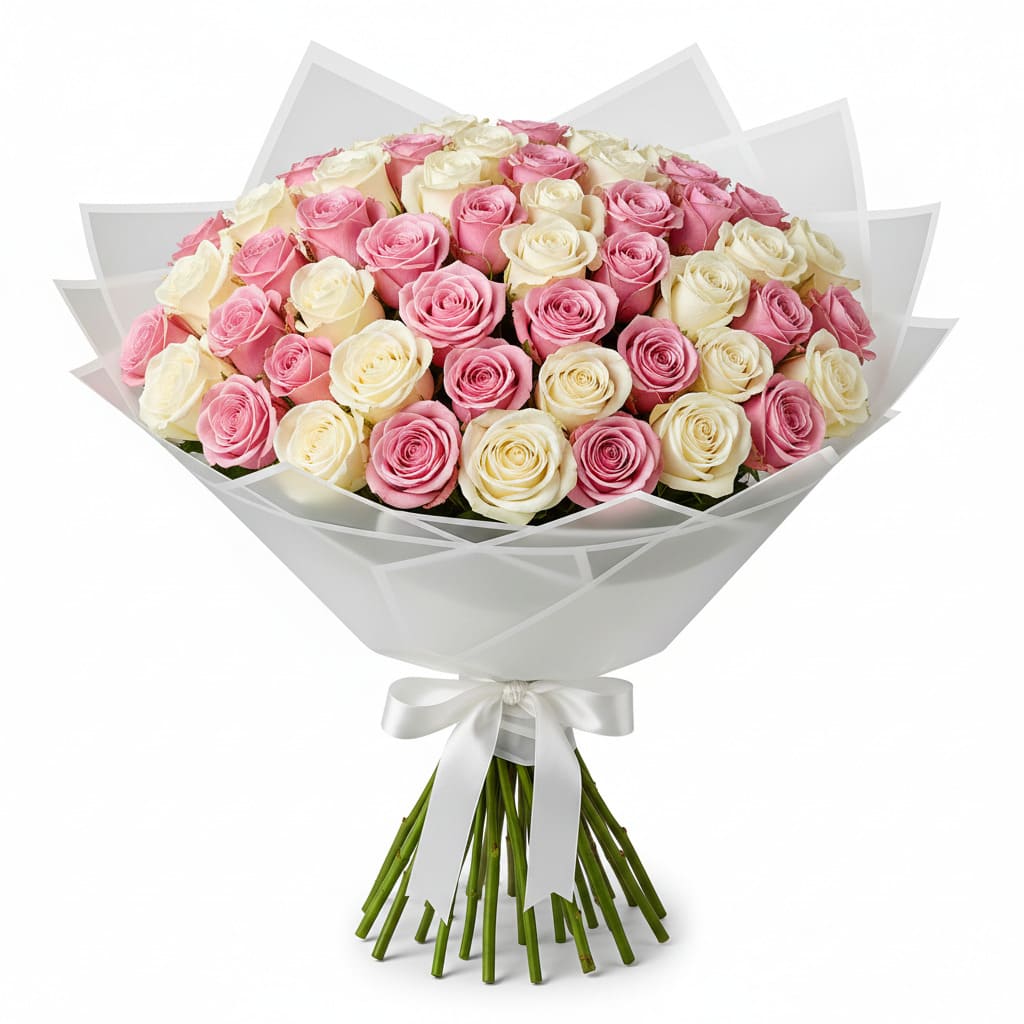 100 Light Pink & Cream Rose Birthday Bouquet - Dubai to Nairobi Edition Send birthday flowers to Nairobi from Dubai, Send flowers to KenyaLuxury roses Nairobi from UAE, from Dubai, Dubai to Nairobi flower delivery, Same day birthday delivery in Nairobi Kenya