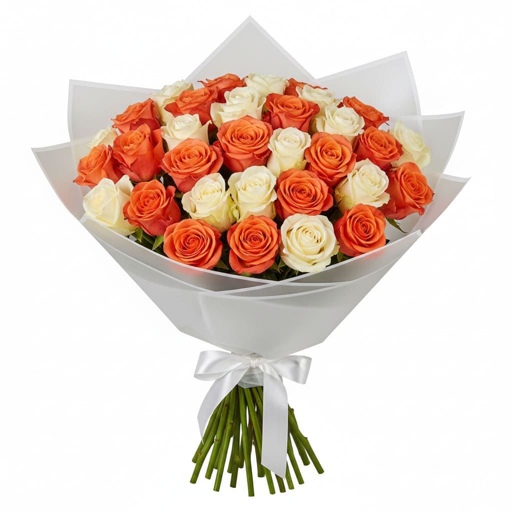30 Orange & Cream Rose Birthday Bouquet