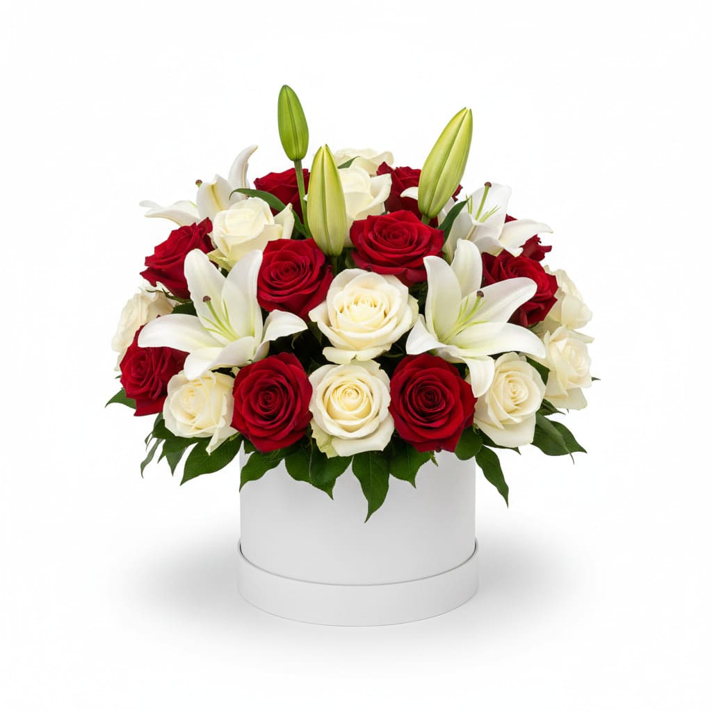 Red Roses & lilies box