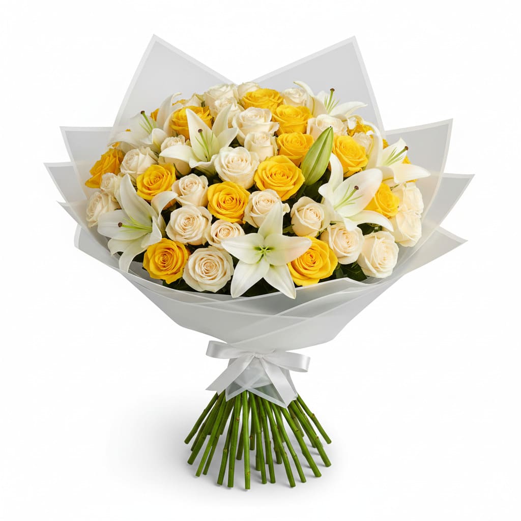 Yellow roses with lilies