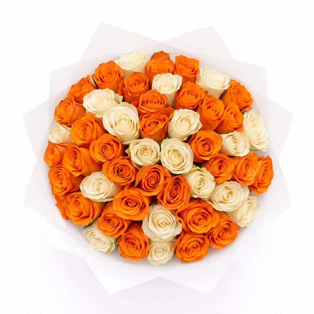 50 Orange & WhiteRose Birthday Bouquet – Runda Delivery Birthday flower delivery Runda Nairobi, Luxury roses Runda Nairobi Delivery, Fresh roses bouquet Nairobi, Elegant birthday bouquet Runda Nairobi, Runda birthday roses bouquet Nairobi